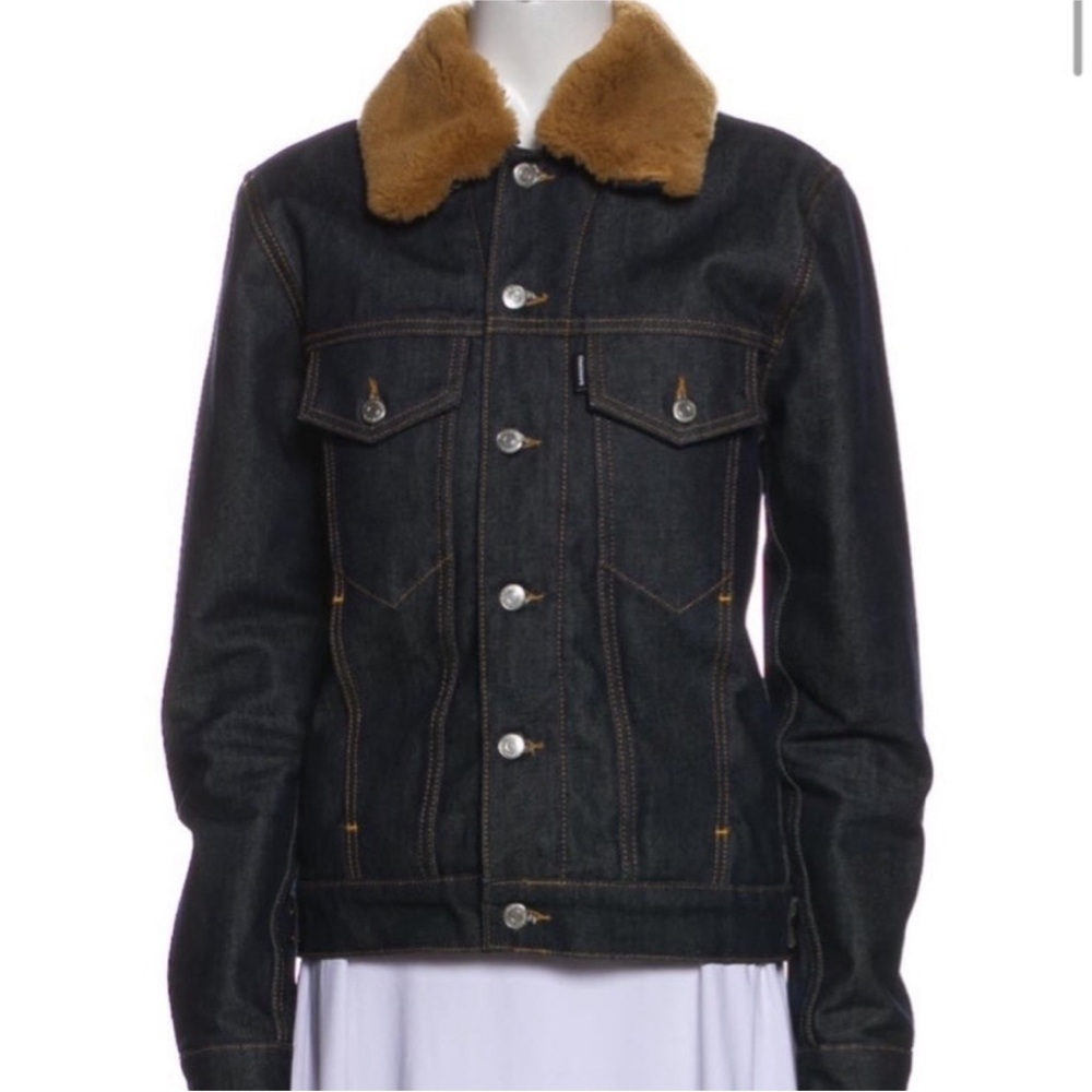 Sandro Fur Trim Indigo Wash Denim Jacket